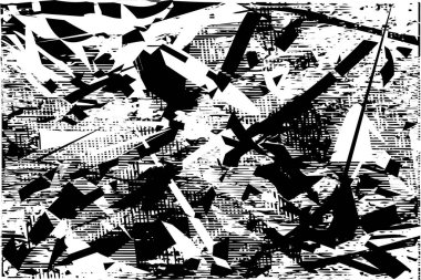 Siyah beyaz desenli, noktalı, lekeli, çizik ve çizikli sıkıntılı bir arkaplan. Soyut vektör illüstrasyonu.