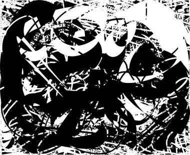 Siyah beyaz desenli, noktalı, lekeli, çizik ve çizikli sıkıntılı bir arkaplan. Soyut vektör illüstrasyonu.