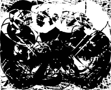 Siyah beyaz desenli, noktalı, lekeli, çizik ve çizikli sıkıntılı bir arkaplan. Soyut vektör illüstrasyonu.