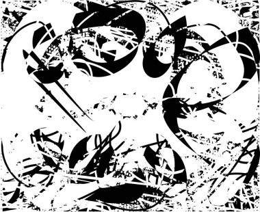 Siyah beyaz desenli, noktalı, lekeli, çizik ve çizikli sıkıntılı bir arkaplan. Soyut vektör illüstrasyonu.