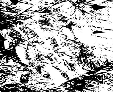 Siyah beyaz desenli, noktalı, lekeli, çizik ve çizikli sıkıntılı bir arkaplan. Soyut vektör illüstrasyonu.