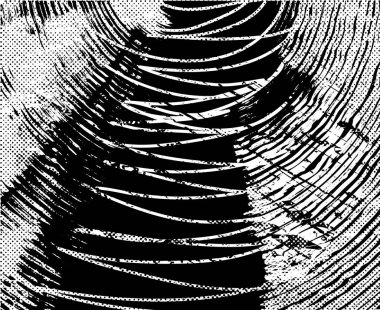 Siyah beyaz desenli, noktalı, lekeli, çizik ve çizikli sıkıntılı bir arkaplan. Soyut vektör illüstrasyonu.