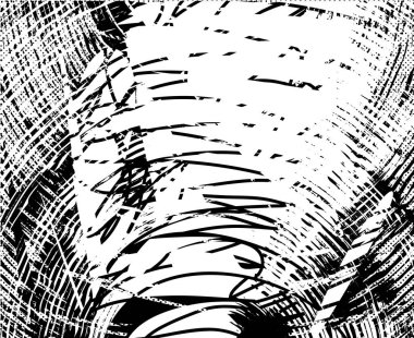 Siyah beyaz desenli, noktalı, lekeli, çizik ve çizikli sıkıntılı bir arkaplan. Soyut vektör illüstrasyonu.