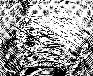 Siyah beyaz desenli, noktalı, lekeli, çizik ve çizikli sıkıntılı bir arkaplan. Soyut vektör illüstrasyonu.