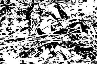 Siyah beyaz desenli, noktalı, lekeli, çizik ve çizikli sıkıntılı bir arkaplan. Soyut vektör illüstrasyonu.