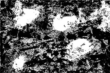 Siyah beyaz desenli, noktalı, lekeli, çizik ve çizikli sıkıntılı bir arkaplan. Soyut vektör illüstrasyonu.