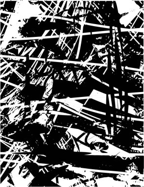 Siyah beyaz desenli, noktalı, lekeli, çizik ve çizikli sıkıntılı bir arkaplan. Soyut vektör illüstrasyonu.