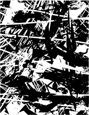 Siyah beyaz desenli, noktalı, lekeli, çizik ve çizikli sıkıntılı bir arkaplan. Soyut vektör illüstrasyonu.