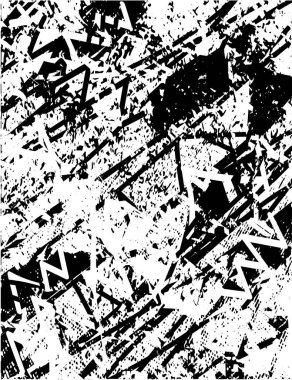 Siyah beyaz desenli, noktalı, lekeli, çizik ve çizikli sıkıntılı bir arkaplan. Soyut vektör illüstrasyonu.