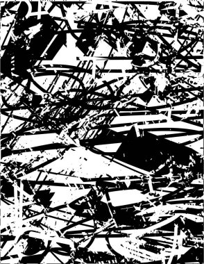 Siyah beyaz desenli, noktalı, lekeli, çizik ve çizikli sıkıntılı bir arkaplan. Soyut vektör illüstrasyonu.