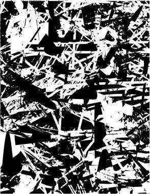 Siyah beyaz desenli, noktalı, lekeli, çizik ve çizikli sıkıntılı bir arkaplan. Soyut vektör illüstrasyonu.