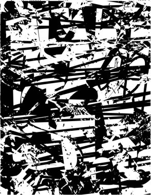 Siyah beyaz desenli, noktalı, lekeli, çizik ve çizikli sıkıntılı bir arkaplan. Soyut vektör illüstrasyonu.