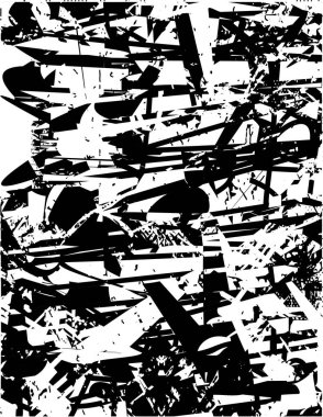 Siyah beyaz desenli, noktalı, lekeli, çizik ve çizikli sıkıntılı bir arkaplan. Soyut vektör illüstrasyonu.