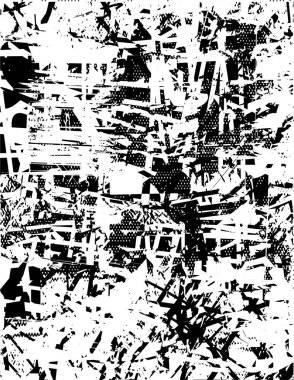 Siyah beyaz desenli, noktalı, lekeli, çizik ve çizikli sıkıntılı bir arkaplan. Soyut vektör illüstrasyonu.