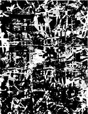 Siyah beyaz desenli, noktalı, lekeli, çizik ve çizikli sıkıntılı bir arkaplan. Soyut vektör illüstrasyonu.