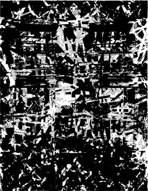 Siyah beyaz desenli, noktalı, lekeli, çizik ve çizikli sıkıntılı bir arkaplan. Soyut vektör illüstrasyonu.