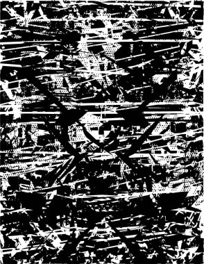 Siyah beyaz desenli, noktalı, lekeli, çizik ve çizikli sıkıntılı bir arkaplan. Soyut vektör illüstrasyonu.