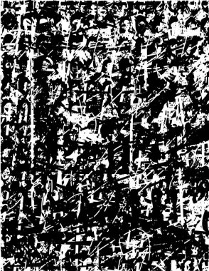 Siyah beyaz desenli, noktalı, lekeli, çizik ve çizikli sıkıntılı bir arkaplan. Soyut vektör illüstrasyonu.