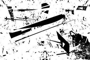 Siyah beyaz desenli, noktalı, lekeli, çizik ve çizikli sıkıntılı bir arkaplan. Soyut vektör illüstrasyonu.