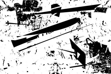 Siyah beyaz desenli, noktalı, lekeli, çizik ve çizikli sıkıntılı bir arkaplan. Soyut vektör illüstrasyonu.