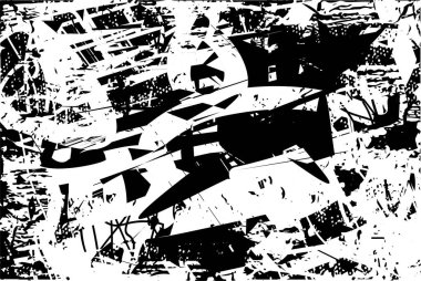 Siyah beyaz desenli, noktalı, lekeli, çizik ve çizikli sıkıntılı bir arkaplan. Soyut vektör illüstrasyonu.