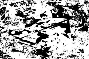 Siyah beyaz desenli, noktalı, lekeli, çizik ve çizikli sıkıntılı bir arkaplan. Soyut vektör illüstrasyonu.