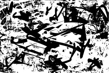 Siyah beyaz desenli, noktalı, lekeli, çizik ve çizikli sıkıntılı bir arkaplan. Soyut vektör illüstrasyonu.