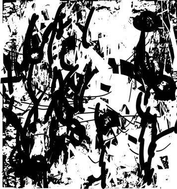 Siyah beyaz desenli, noktalı, lekeli, çizik ve çizikli sıkıntılı bir arkaplan. Soyut vektör illüstrasyonu.