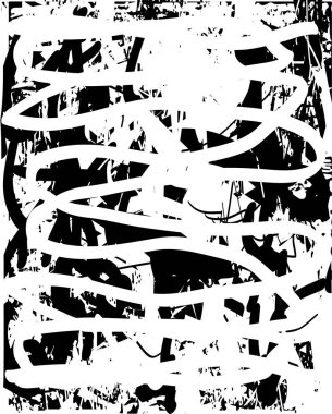 Siyah beyaz desenli, noktalı, lekeli, çizik ve çizikli sıkıntılı bir arkaplan. Soyut vektör illüstrasyonu.