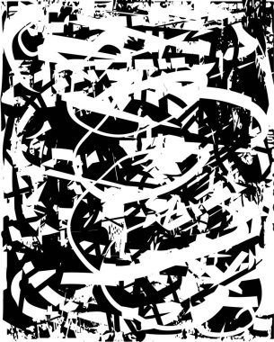 Siyah beyaz desenli, noktalı, lekeli, çizik ve çizikli sıkıntılı bir arkaplan. Soyut vektör illüstrasyonu.