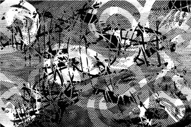 Siyah beyaz desenli, noktalı, lekeli, çizik ve çizikli sıkıntılı bir arkaplan. Soyut vektör illüstrasyonu.