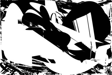 Siyah beyaz desenli, noktalı, lekeli, çizik ve çizikli sıkıntılı bir arkaplan. Soyut vektör illüstrasyonu.