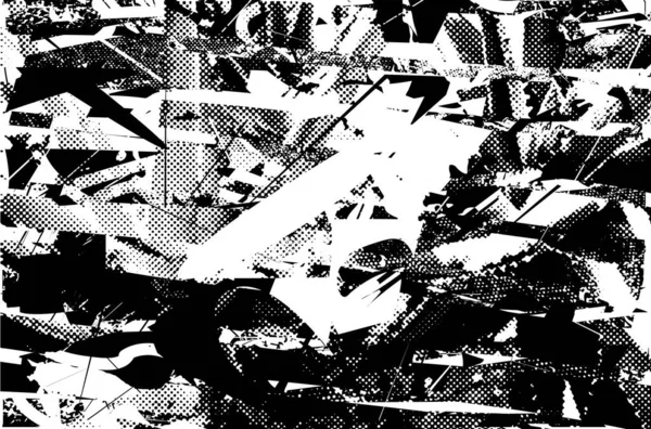 Siyah beyaz desenli, noktalı, lekeli, çizik ve çizikli sıkıntılı bir arkaplan. Soyut vektör illüstrasyonu.