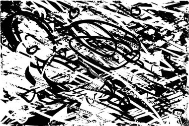 Siyah beyaz desenli, noktalı, lekeli, çizik ve çizikli sıkıntılı bir arkaplan. Soyut vektör illüstrasyonu.