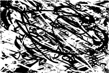 Siyah beyaz desenli, noktalı, lekeli, çizik ve çizikli sıkıntılı bir arkaplan. Soyut vektör illüstrasyonu.