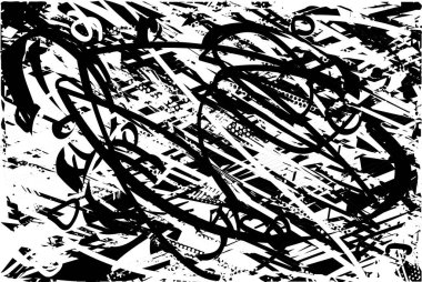 Siyah beyaz desenli, noktalı, lekeli, çizik ve çizikli sıkıntılı bir arkaplan. Soyut vektör illüstrasyonu.