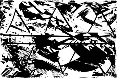 Siyah beyaz desenli, noktalı, lekeli, çizik ve çizikli sıkıntılı bir arkaplan. Soyut vektör illüstrasyonu.