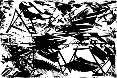 Siyah beyaz desenli, noktalı, lekeli, çizik ve çizikli sıkıntılı bir arkaplan. Soyut vektör illüstrasyonu.