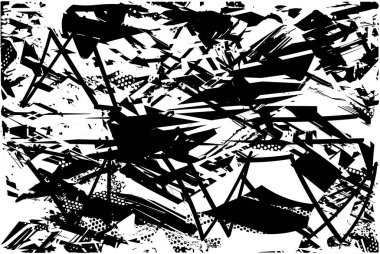 Siyah beyaz desenli, noktalı, lekeli, çizik ve çizikli sıkıntılı bir arkaplan. Soyut vektör illüstrasyonu.