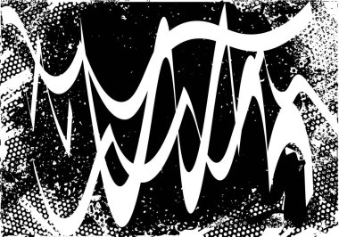 Siyah beyaz desenli, noktalı, lekeli, çizik ve çizikli sıkıntılı bir arkaplan. Soyut vektör illüstrasyonu.