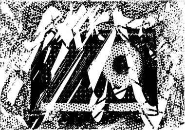 Siyah beyaz desenli, noktalı, lekeli, çizik ve çizikli sıkıntılı bir arkaplan. Soyut vektör illüstrasyonu.