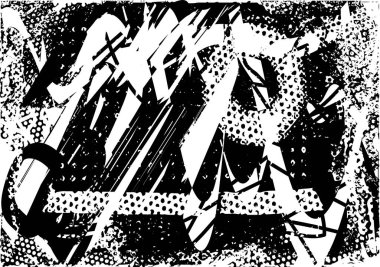 Siyah beyaz desenli, noktalı, lekeli, çizik ve çizikli sıkıntılı bir arkaplan. Soyut vektör illüstrasyonu.