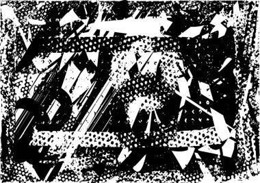 Siyah beyaz desenli, noktalı, lekeli, çizik ve çizikli sıkıntılı bir arkaplan. Soyut vektör illüstrasyonu.