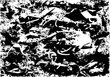 Siyah beyaz desenli, noktalı, lekeli, çizik ve çizikli sıkıntılı bir arkaplan. Soyut vektör illüstrasyonu.