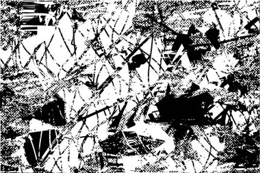 Siyah beyaz desenli, noktalı, lekeli, çizik ve çizikli sıkıntılı bir arkaplan. Soyut vektör illüstrasyonu.