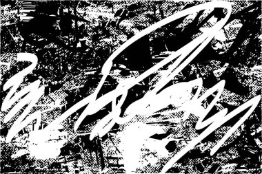 Siyah beyaz desenli, noktalı, lekeli, çizik ve çizikli sıkıntılı bir arkaplan. Soyut vektör illüstrasyonu.