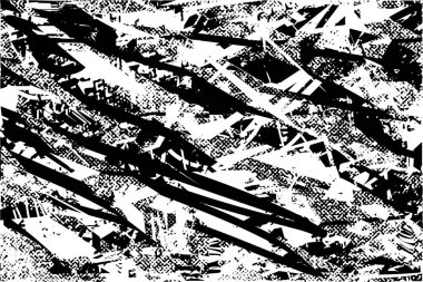 Siyah beyaz desenli, noktalı, lekeli, çizik ve çizikli sıkıntılı bir arkaplan. Soyut vektör illüstrasyonu.