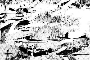 Siyah beyaz desenli, noktalı, lekeli, çizik ve çizikli sıkıntılı bir arkaplan. Soyut vektör illüstrasyonu.