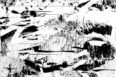 Siyah beyaz desenli, noktalı, lekeli, çizik ve çizikli sıkıntılı bir arkaplan. Soyut vektör illüstrasyonu.