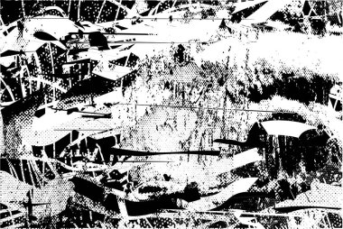 Siyah beyaz desenli, noktalı, lekeli, çizik ve çizikli sıkıntılı bir arkaplan. Soyut vektör illüstrasyonu.